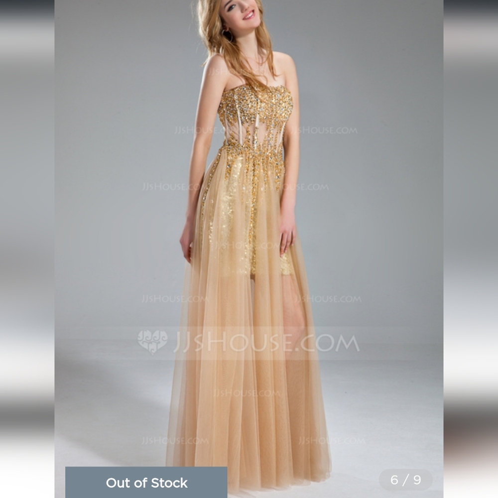 JJs house A-line Sweetheart Floor-Length Tulle Sequin Prom Dresses With Beading - Picture 1 of 16